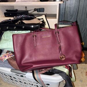 Michael Kors Plum Saffiano Leather Tote with Gold Hardware